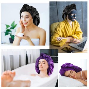 Arqumi 2 Pcs Satin Silk Bonnet for Sleeping Women, Large Long Strap Tie Band Adjustable Sleep Night Cap Hair Bonnet Wrap for Men, Black+Purple