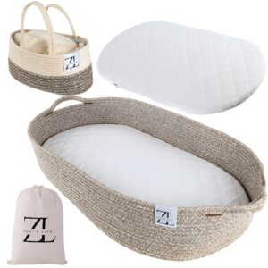 ZEAL'N LIFE Baby Changing Basket with Diapers Basket, Blanket & Changing Pad for Dresser, Potable Changing Pad, Baby Changing Pad, Changing Pad for Dresser, Moses Basket for Newborns (Brown)