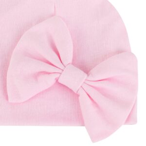 Mittens and Caps for Newborn Baby Girls Set Hospital Hat Beanie Infant Hats with Bow for 0-6 Months Deep Pink & White & Purple 0-3 Months