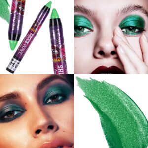 MEICOLY Green Eyeshadow Stick,Metallic Shimmer Crayon Green Eye Shadow Eye Makeup for Halloween,Waterproof & Long Lasting Shiny Bright Rotating Glitter Eyeshadow Sticks,2 Pcs