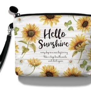 Hglian Sunflower Travel Makeup Bag Inspirational Cosmetic Toiletry Bags Cute Zipper Wristlet Pouch for Purse Travel Accessories Organizer,Birthday Gifts for Women Girls(Sunshine Yellow)