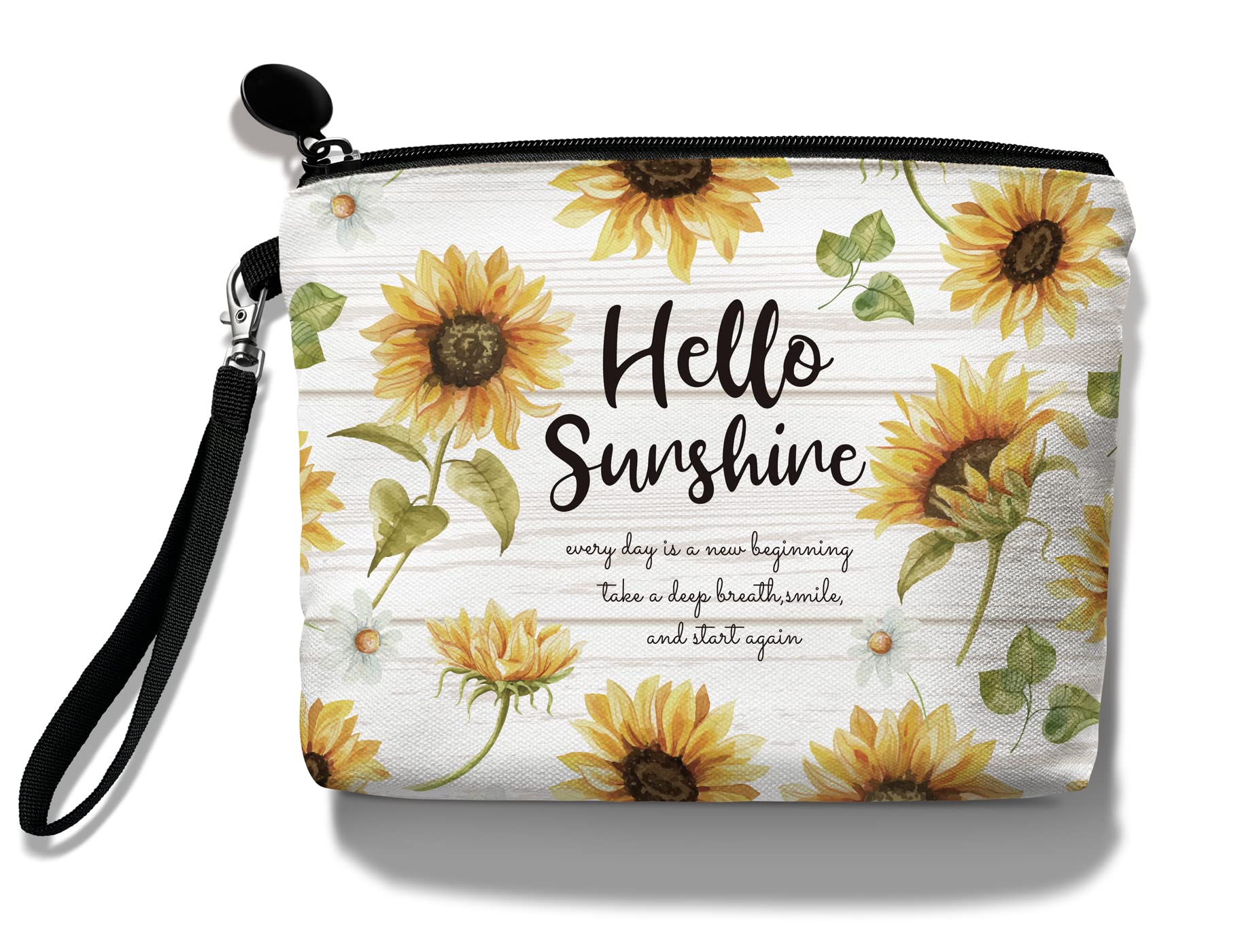 Hglian Sunflower Travel Makeup Bag Inspirational Cosmetic Toiletry Bags Cute Zipper Wristlet Pouch for Purse Travel Accessories Organizer,Birthday Gifts for Women Girls(Sunshine Yellow)