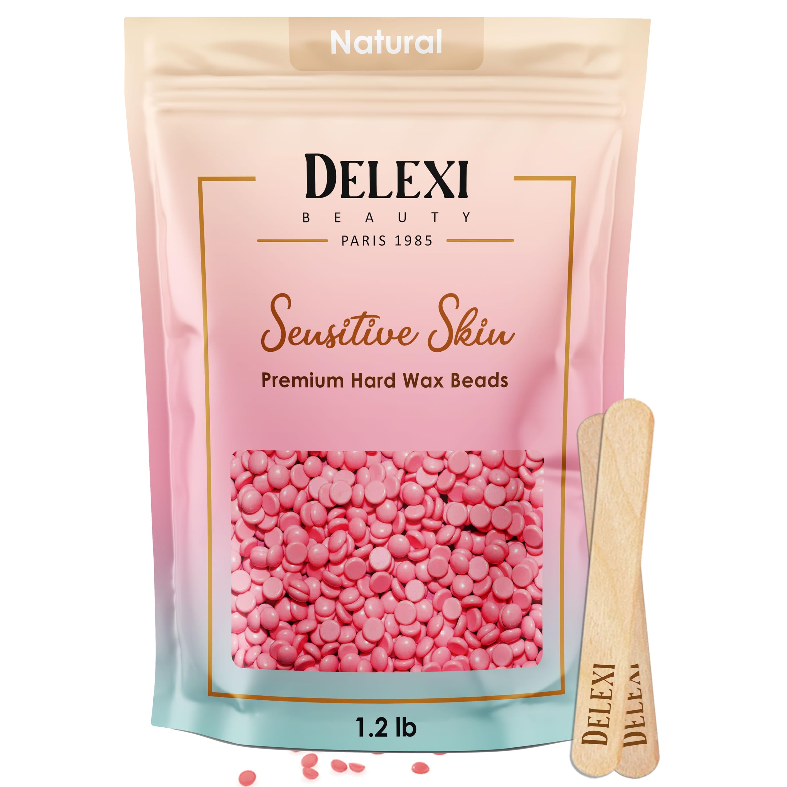 Large 1.2 lb Wax Beads for Facial, Bikini, Brazilian, Legs - Painless Coarse and Fine Hair Removal for Sensitive Skin and Whole Body. DELEXI