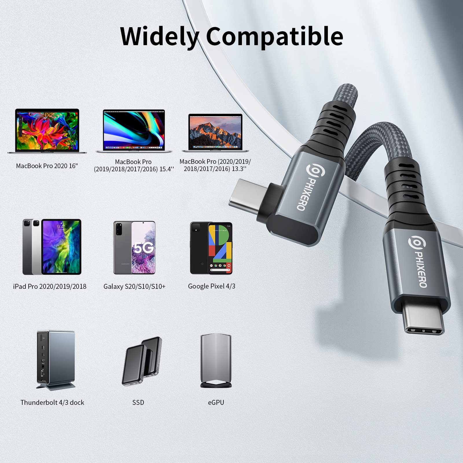 Cable Compatible with Thunderbolt 4 Cable 6.6ft, Right Angle USB4 Cable, with 40Gbps Data Transfer, PD100W Charging, Nylon Braided USB C Cable, Single 8K or Dual 4K Display, for MacBook Pro/Air