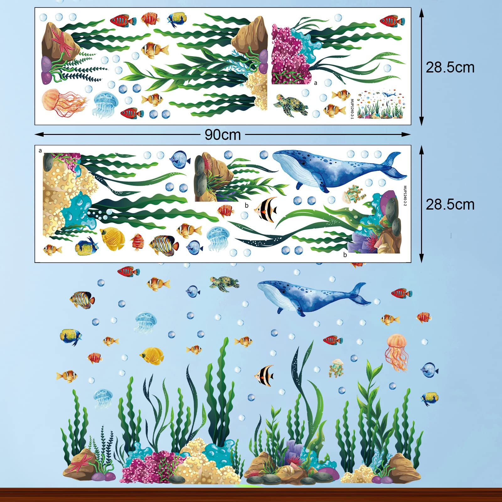 Under the Sea Wall Decals 2 Sheets Ocean Wall Decals Stickers Large Coral Reef and Seaweed, Bubbles Vinyl Wall Sticker Underwater Sea Wall Stickers for Toddler Baby Nursery Living Room Office Bathroom