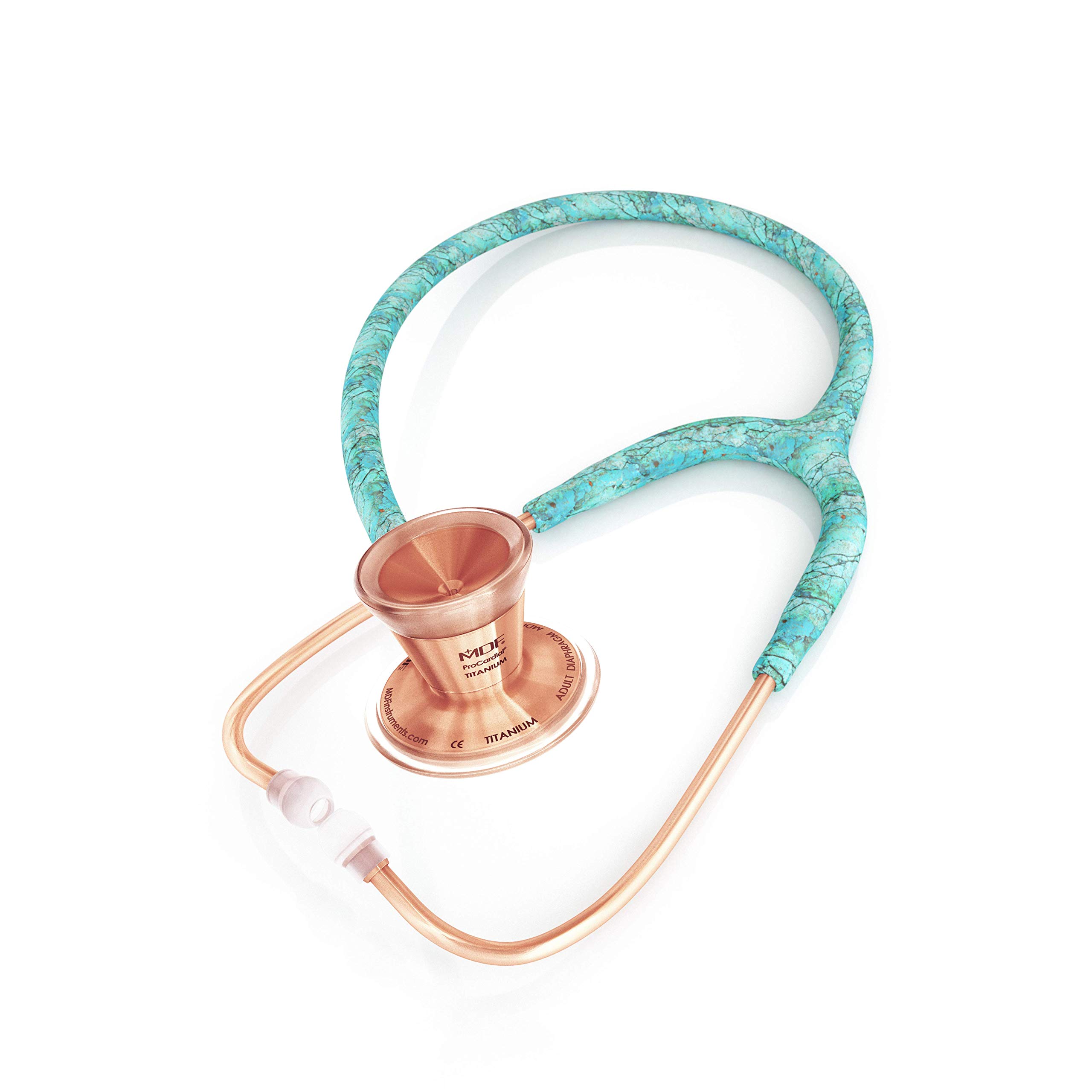 MDF Instruments Turquoise Rose Gold ProCardial Cardiology Stethoscope + MDF Pediatric and Neonatal Attachments with Clip