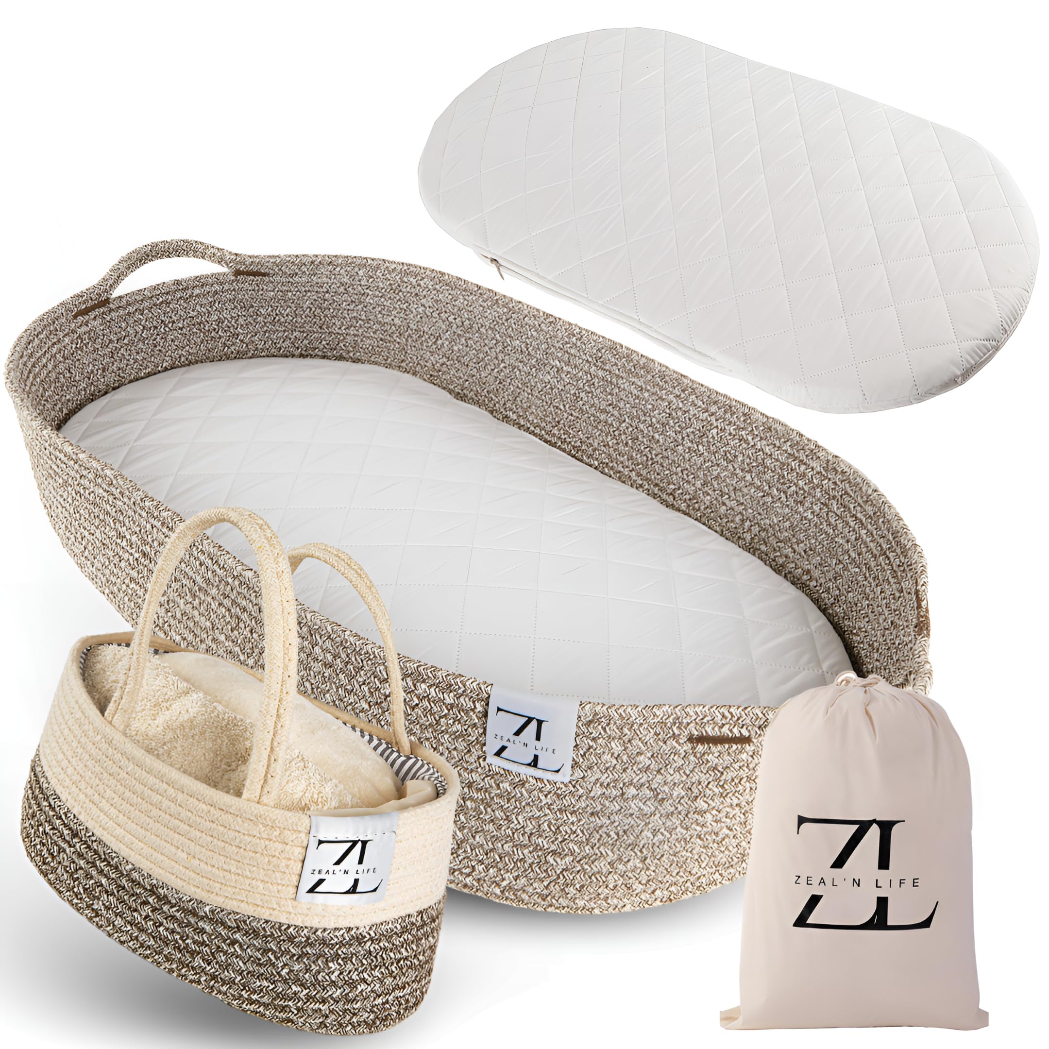 ZEAL'N LIFE Baby Changing Basket with Diapers Basket, Blanket & Changing Pad for Dresser, Potable Changing Pad, Baby Changing Pad, Changing Pad for Dresser, Moses Basket for Newborns (Brown)