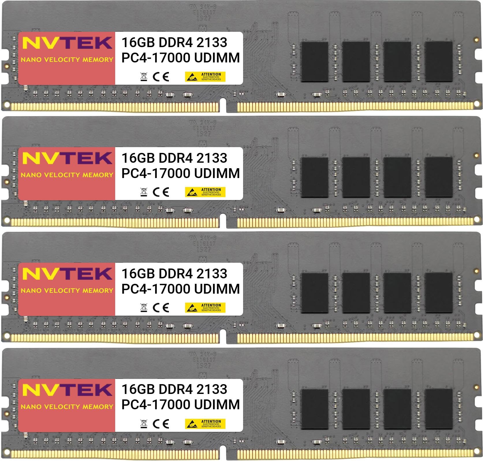 NVTEK 64GB (4X16GB) DDR4 2133MHZ PC4-17000 UDIMM 2Rx8 1.2V 288-PIN Non-ECC Unbuffered Desktop PC Computer Memory KIT