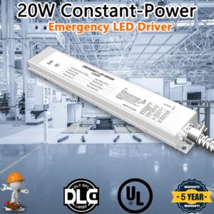 LED Emergency Backup Driver 20W, 100-347V AC 175V DC Over 90 Mins Emergency Time, 0/1-10V Dimmable Emergency LED Driver, Rechargeable UL Listed Backup Battery for LED Recess, Panel and Linear Lights