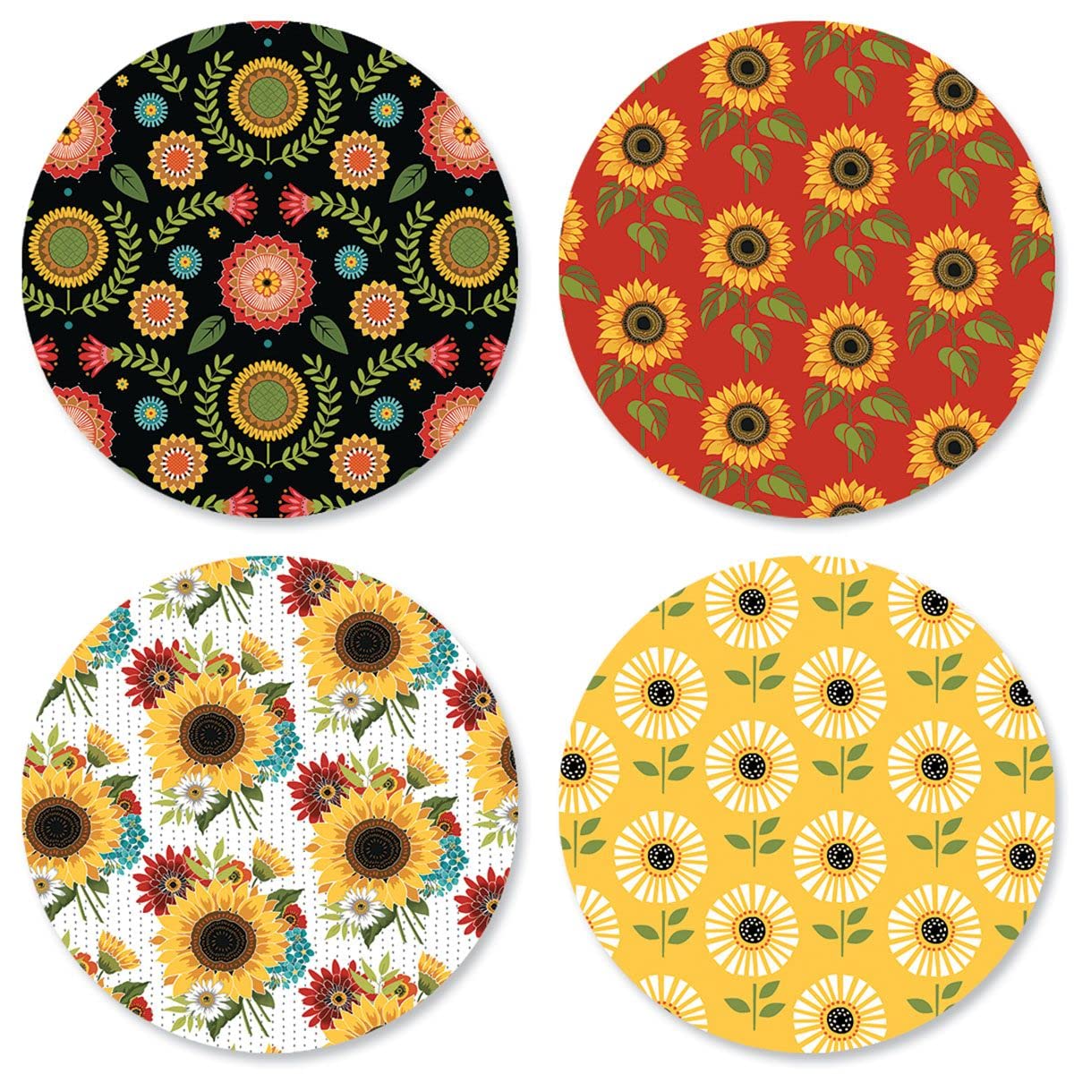 Suzanne Nicoll Sunflower Charm - Set of 144 (4 Designs) 1 ½" Round Self-Adhesive, Flat-Sheet Seals, by Colorful Images