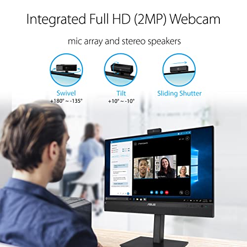 ASUS 23.8” 1080P Video Conferencing Monitor (BE24ECSNK) - Full HD, IPS, Built-in Adjustable 2MP Webcam, AI Noise-canceling Mic, Eye Care, USB-C Docking, RJ45, Height Adjustable, HDMI, Zoom Certified