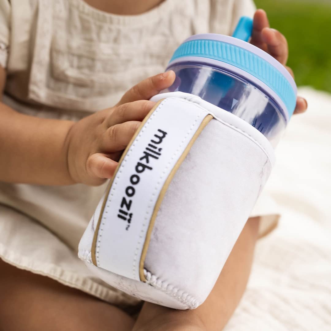 Milkboozii 9oz Baby Glass Bottle Sleeve Reusable with Handle Neoprene Holder Moisture, Non-Slip Grip Insulator Covers for Natural Philips Avent Bottle (T – Tall Wide, White Marble)