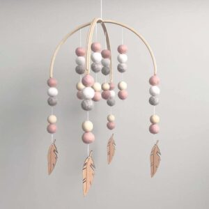 Crib Mobile Neutral Crib Mobile Handmade Felt Ball Mobile Nursery Cot Mobile Ceiling Mobile for Girls Room Nursery Decor Gray Hot Air Balloon