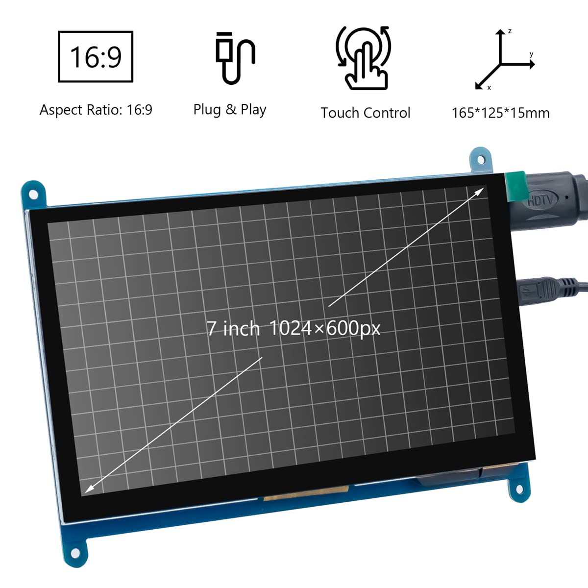 Hosyond 7 Inch IPS LCD Touch Screen Display Panel 1024×600 Capacitive Screen HDMI Monitor for Raspberry Pi5/Pi4/Pi3/ZERO W, BB Black, Windows 10 8 7