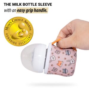 Milkboozii 9oz Baby Glass Bottle Sleeve Reusable with Handle Neoprene Holder Moisture, Non-Slip Grip Insulator Covers for Natural Philips Avent Bottle (T – Tall Wide, White Marble)