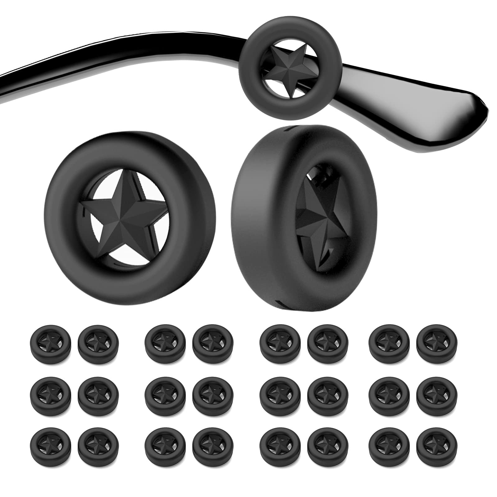 SMARTTOP Glasses Ear Grip-14 pairs Star Round Silicone Anti-slip Eyeglasses Ear Cushion Retainer for Kids Women Man-Sunglasses, Optical and Reading Eyeglasses Ear Hooks Accessories,(Black)