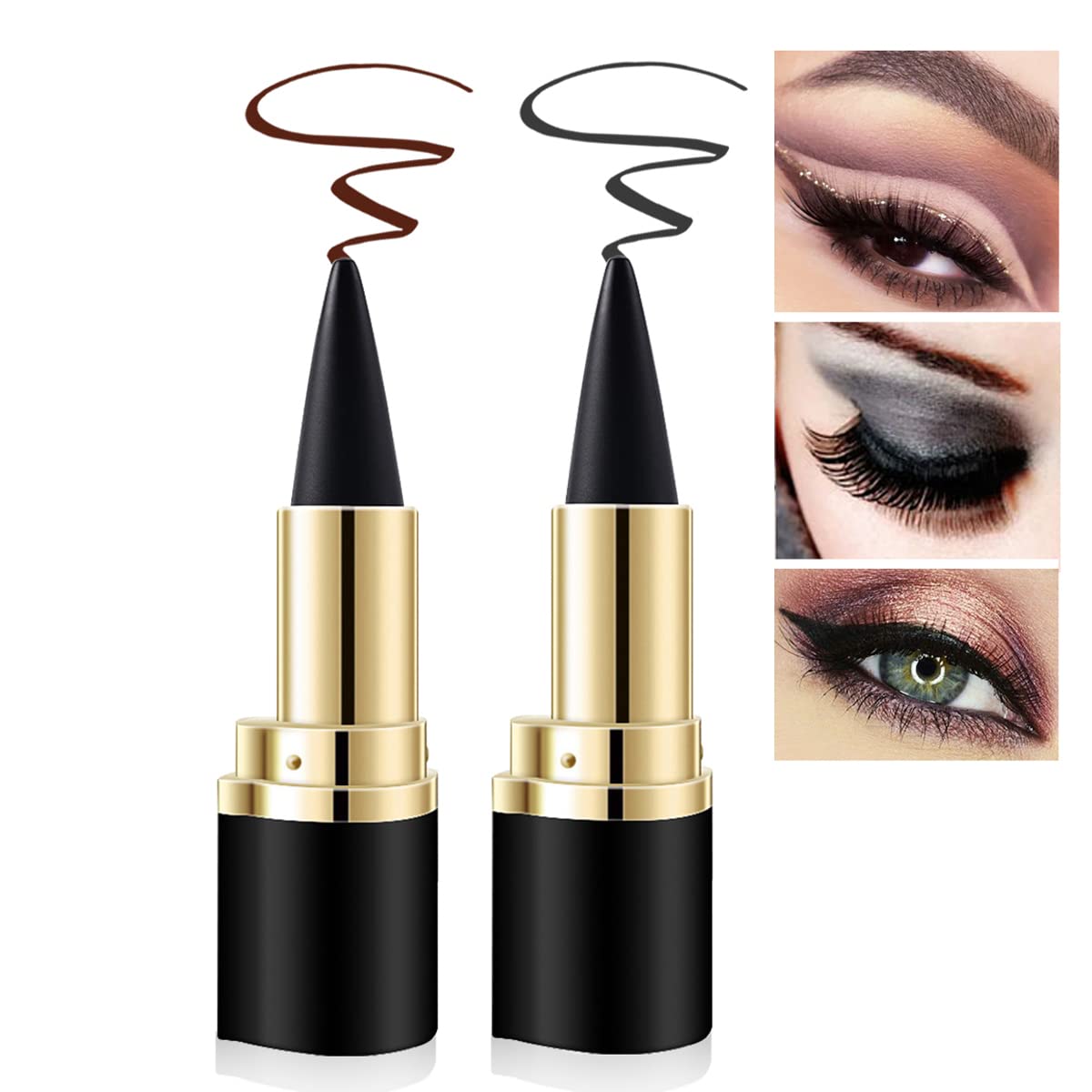 Aaiffey 2 Colors Gel Eyeliner Set,Quick-Dry Cream Eyeliner Waterproof and Smudge Proof Eye-liner Pencil Long-Lasting Matte Black Eyeliner Stick for Women Girls (04 Black+03 Brown)