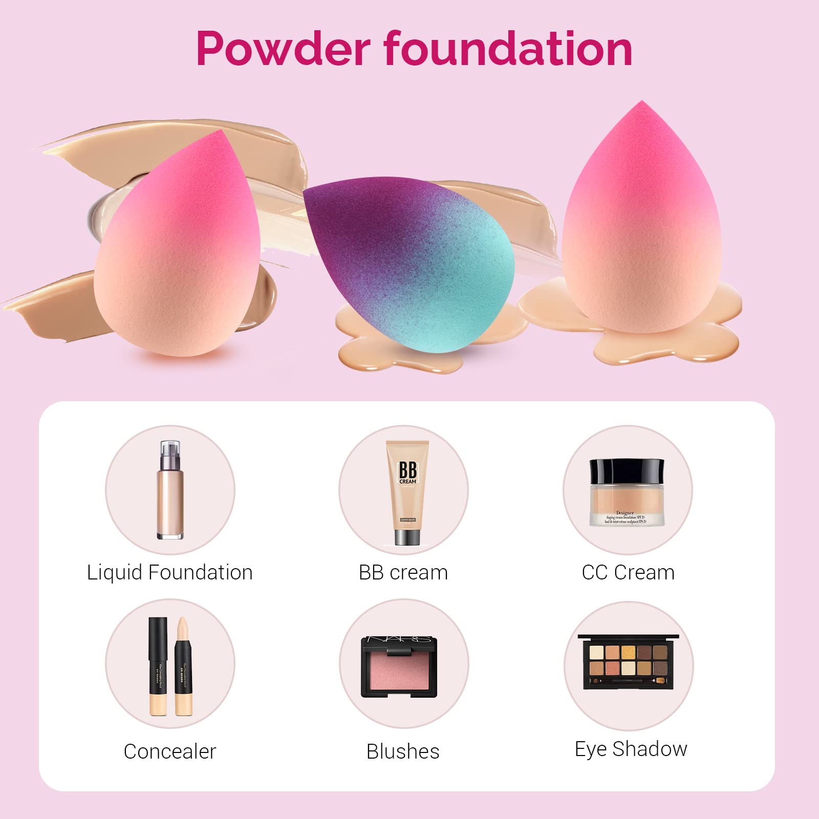 Makeup Sponge Set DUAIU 3Pcs Gradient Beauty Sponge, Makeup Sponges for Foundation Concealer Cream Powder and Liquid Application