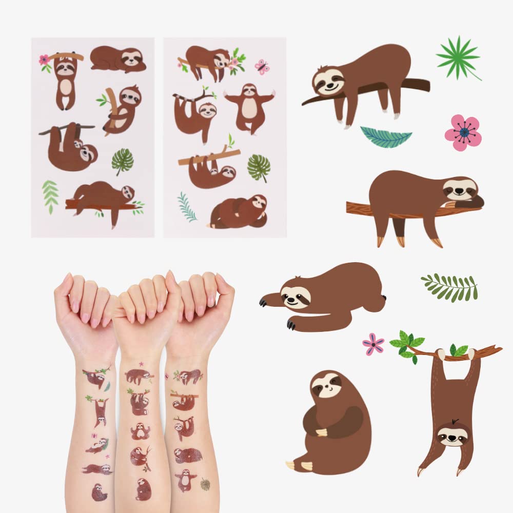 24 Sheets Sloth Temporary Tattoos, Birthday Decorations Sloth Party Favors