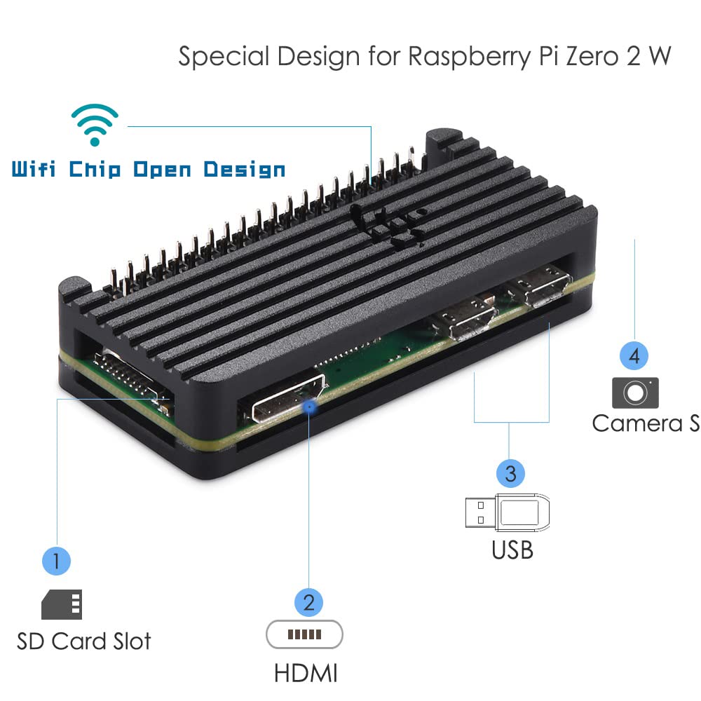 Raspberry Pi Zero Case Kit, iUniker Pi Zero Aluminum Passive Case with Pin Header, OTG Hub, HDMI Adapter, on/Off Switch Cable for Pi Zero 2 w