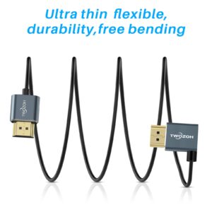 Twozoh Flexible HDMI to HDMI Cable Left Angled 90° 3.3FT, Ultra Thin and Slim HDMI Cord Support 3D/4K@60Hz