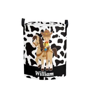 personalized laundry basket hamper,cowboy horse black,collapsible storage baskets with handles for kids room,clothes, nursery decor