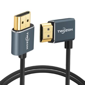 Twozoh Flexible HDMI to HDMI Cable Left Angled 90° 3.3FT, Ultra Thin and Slim HDMI Cord Support 3D/4K@60Hz