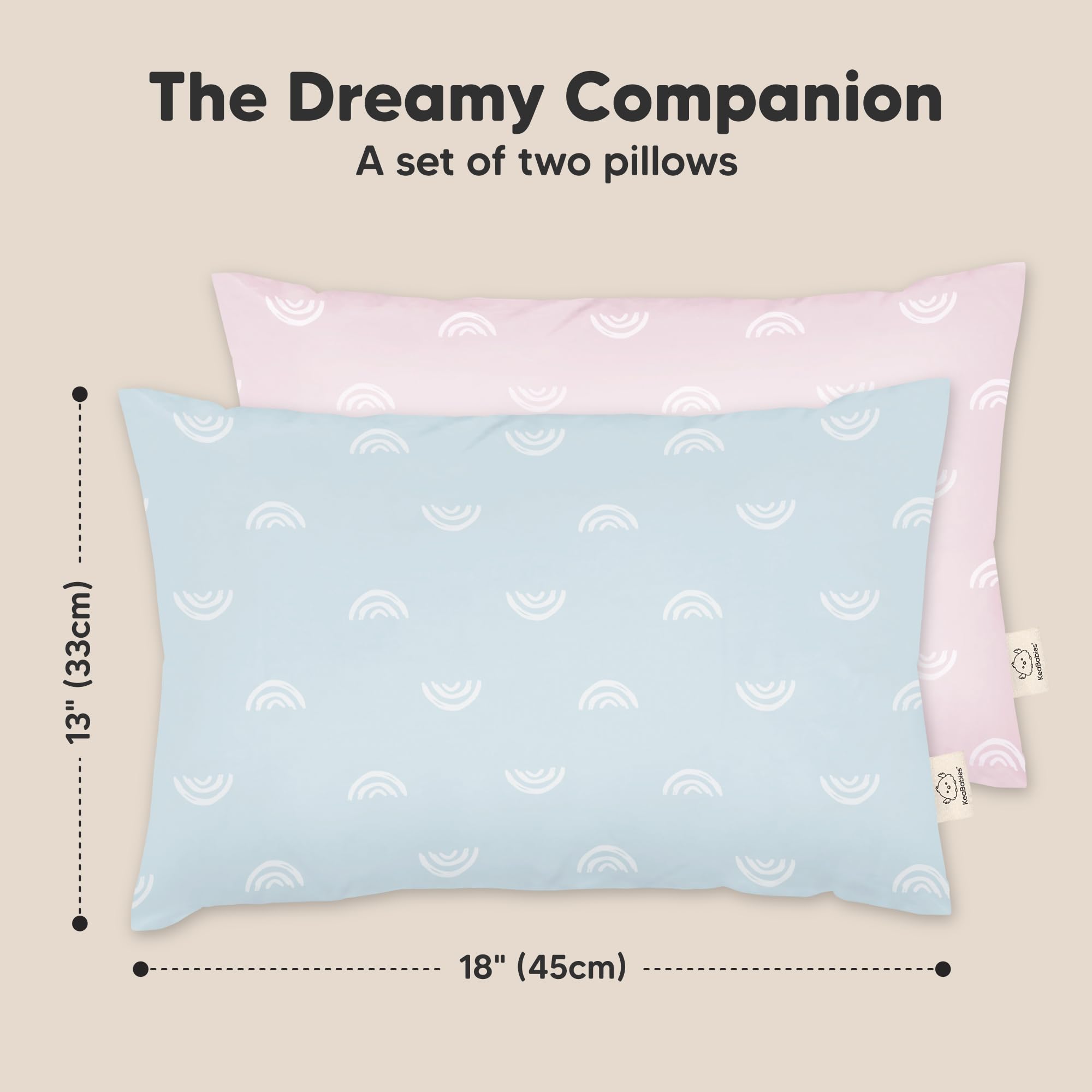 2-Pack Toddler Pillow - Soft Organic Cotton Toddler Pillows for Sleeping - 13X18 Small Pillow for Kids - Kids Pillows for Sleeping - Kids Pillow for Travel, School, Nap, Age 2 to 5(Pastel Rainbow)