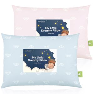 2-pack toddler pillow - soft organic cotton toddler pillows for sleeping - 13x18 small pillow for kids - kids pillows for sleeping - kids pillow for travel, school, nap, age 2 to 5(pastel rainbow)