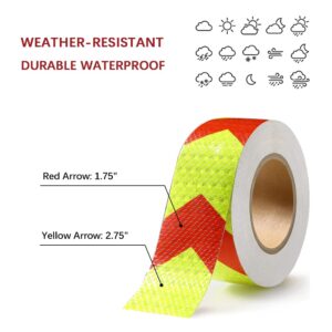 JCXJ 2in x 50 FT Reflective Tape of Red & Yellow Arrow Caution Waterproof High Visibility,Hazard Caution Warning Adhesive Tape Outdoor for Floor Marking, Trailers, Trucks, Cars，Boats