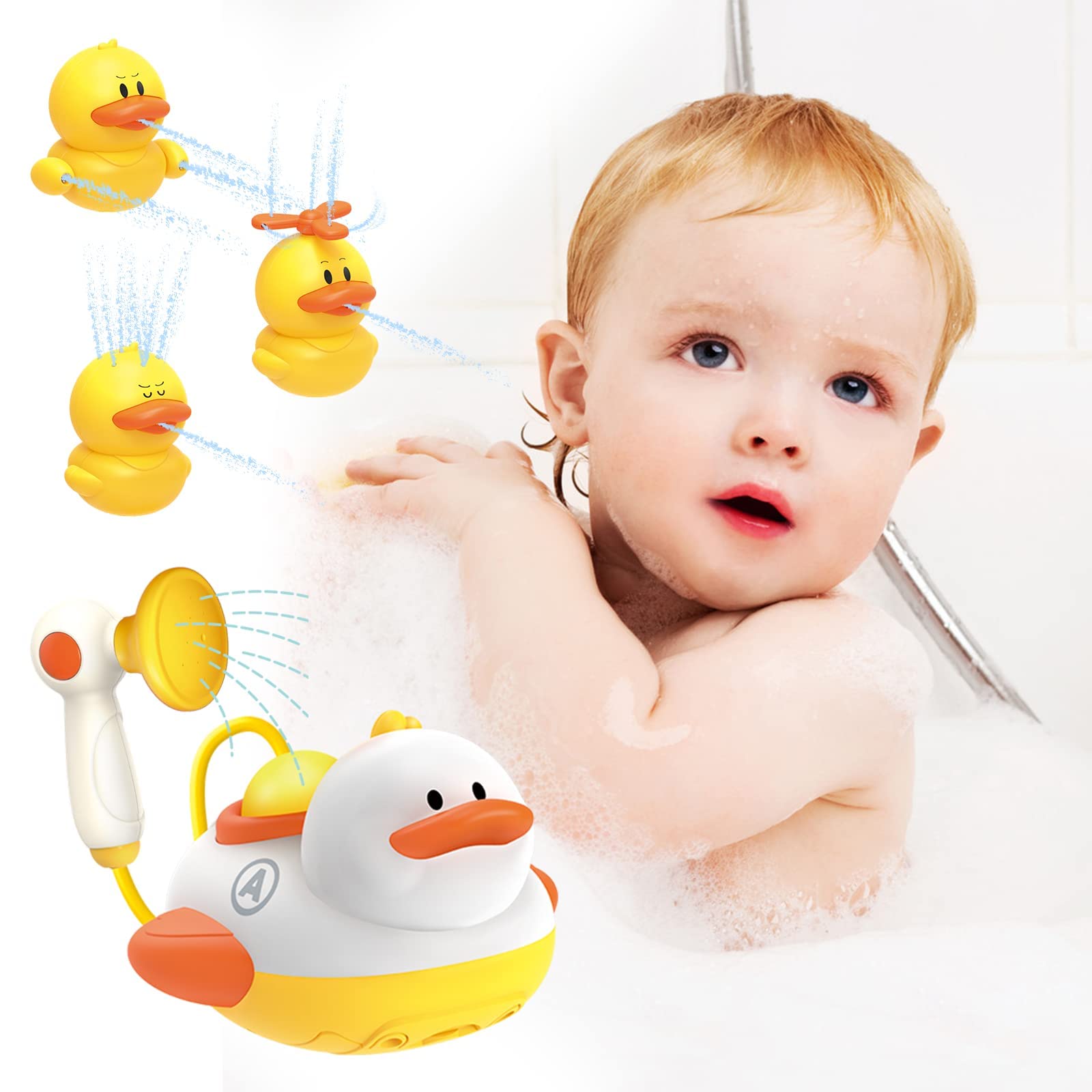 Little Bado Electric Baby Bath Toy with Head Shower Duck Spray Water Pool Bathtub Toy for Infants Kids Babies Toddlers Bath Toy for Infants Babies 6-12 Months