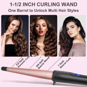 Hair Curling Wand, 1/2-1 Inch Tapered Curling Iron for All Hair Types, Professional Ceramic Hair Curler Wand with Adjustable Temperature 190-450℉, Include Heat Resistant Glove, Rose Pink