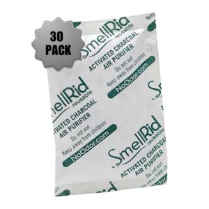 smellrid activated charcoal smell absorbent [30 pack] - mini 15g (2.4" x 3.2") pack treats 7 sq. ft.- premium natural absorber protects against odor, dampness & rust