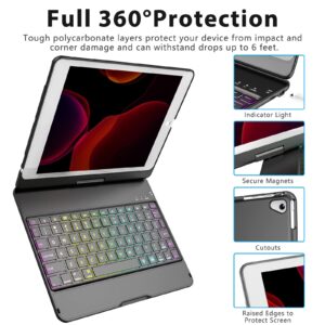 MMK iPad Keyboard Case for iPad 6th Gen 2018, iPad 5th Gen 2017, iPad Pro 9.7, iPad Air 2, iPad Air 1, Backlit 10 Color 360 Screen Rotation iPad Case with Keyboard, Auto Sleep/Wake - Black