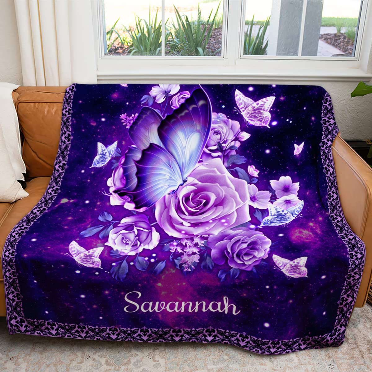 Toyshea Butterfly Blanket Personalized for Women Girls Kids Baby Teen 30"x40" 50"x60" 60" x80 Purple Butterflies Rose Soft Fleece/Sherpa Blankets Throw Mothers Day Butterfy Gifts Customized Name