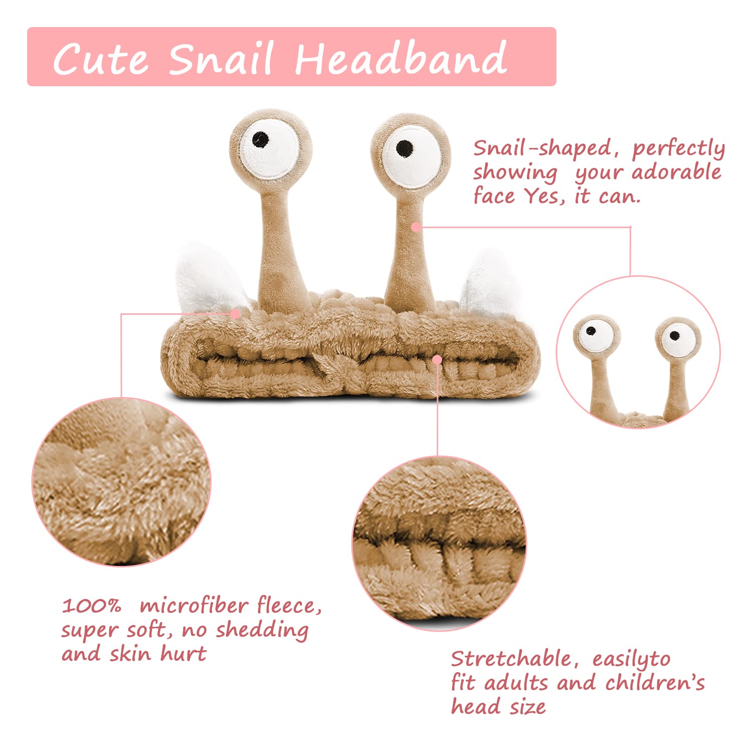 Hofar Face Wash Headband Hairband with Palm and Snail Coral Fleece Cartoon Cute Creative Hair Accessories