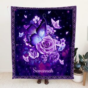 Toyshea Butterfly Blanket Personalized for Women Girls Kids Baby Teen 30"x40" 50"x60" 60" x80 Purple Butterflies Rose Soft Fleece/Sherpa Blankets Throw Mothers Day Butterfy Gifts Customized Name