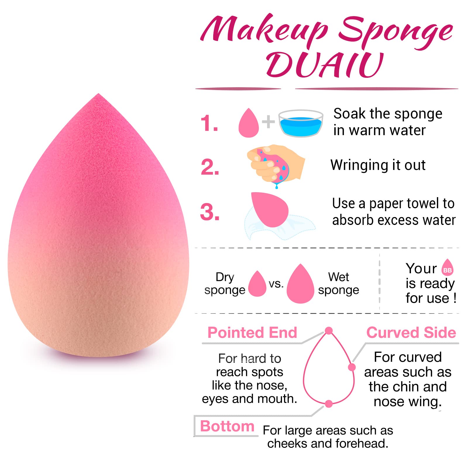 Makeup Sponge Set DUAIU 3Pcs Gradient Beauty Sponge, Makeup Sponges for Foundation Concealer Cream Powder and Liquid Application