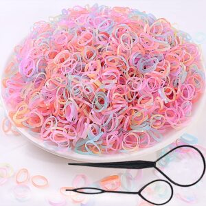 2000 pcs hair bands, color elastic rubbers, mini ties for girls' ponytails, soft non-slip small bands with 2 pcs topsy tail tools