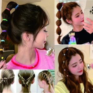 2000 PCS Hair Bands, Color Elastic Rubbers, Mini Ties for Girls' Ponytails, Soft Non-Slip Small Bands with 2 PCS Topsy Tail Tools