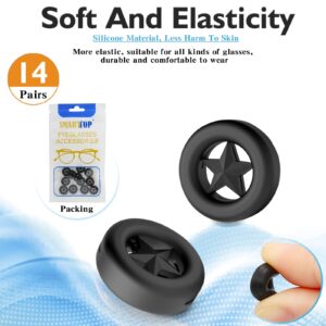 SMARTTOP Glasses Ear Grip-14 pairs Star Round Silicone Anti-slip Eyeglasses Ear Cushion Retainer for Kids Women Man-Sunglasses, Optical and Reading Eyeglasses Ear Hooks Accessories,(Black)