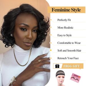 Fancy Hair Short Curly Bob Wig Lace Curled Bob Wigs for Black Women Big Curly Lady Side Part Wigs Synthetic Body Wave Wig for Women Daily Cosplay Use