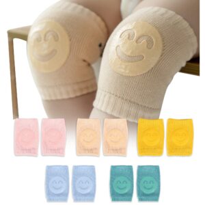 soogree baby knee pads (5 pairs smiley style) for crawling toddler leg warms non-slip anti-friction elastic cotton socks for crawling 6-24 months babies