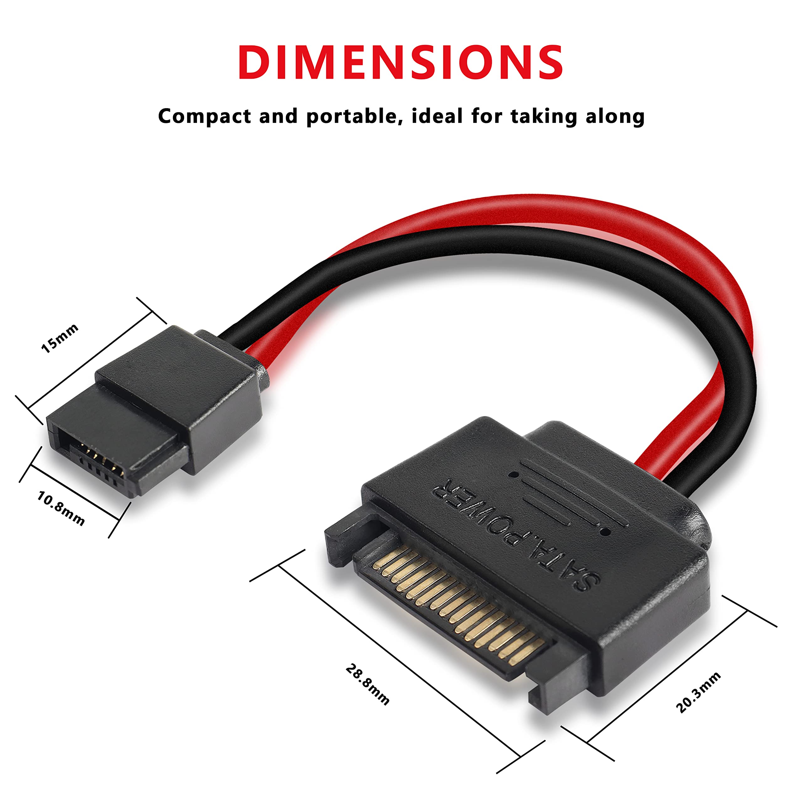 MEIRIYFA SATA 15-Pin Male to SATA 6-Pin Female Slimline Power Adapter Cable SATA 15 Pin to 6 Pin Power Adapter Cable (2 Pack)