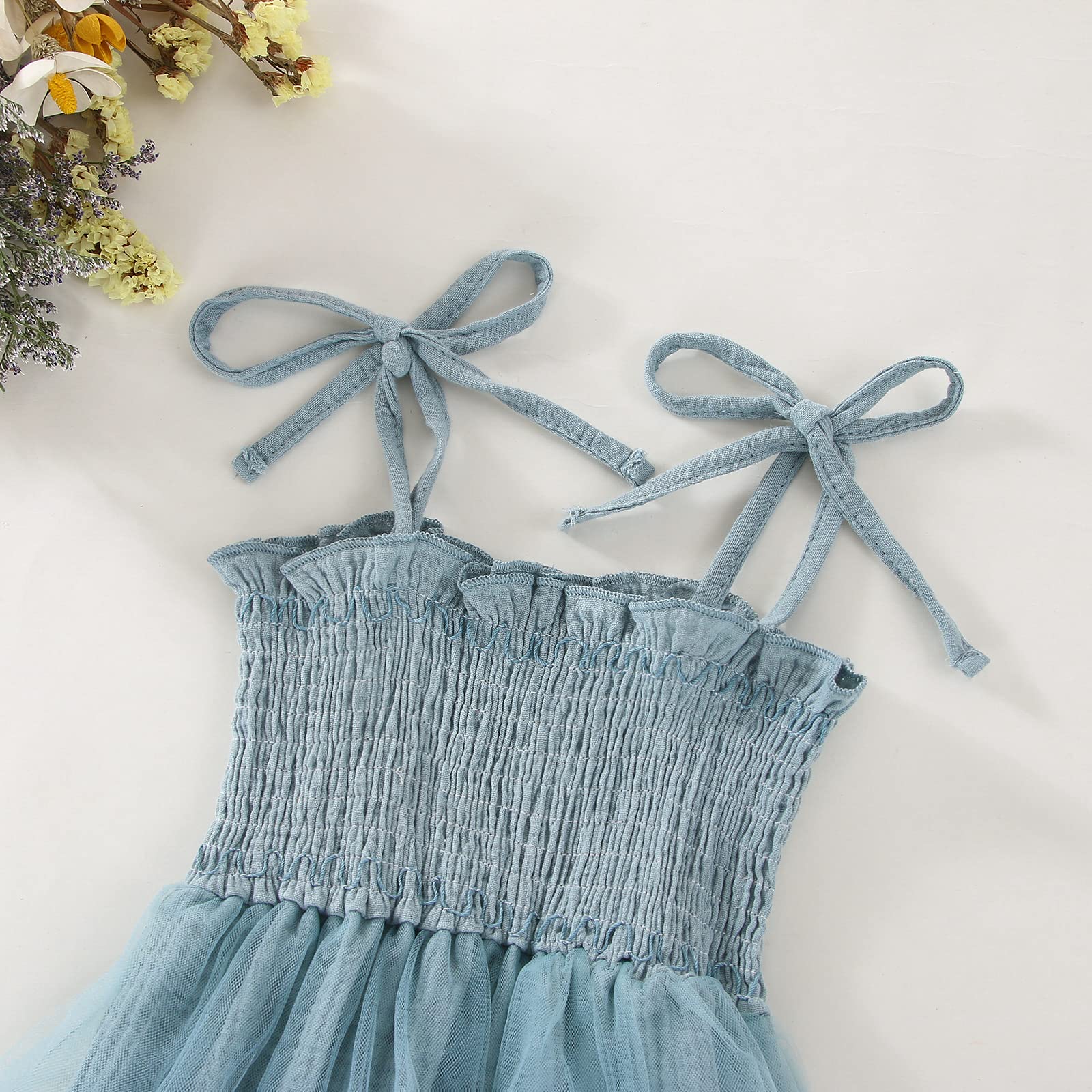 Meihuida Newborn Baby Girl Sleeveless Romper with Headband Summer Clothes Cotton Linen Bodysuit Tulle Tutu Skirt Blue 12-18 Months