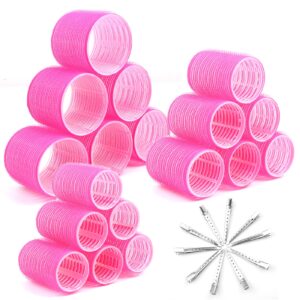 cludoo jumbo hair curlers rollers with clips, 28 pcs self grip rollers set for volume and curls - 6.3cm, 4.3cm, 3.7cm for long, medium, short, thick hair, bangs, and salon hair styling