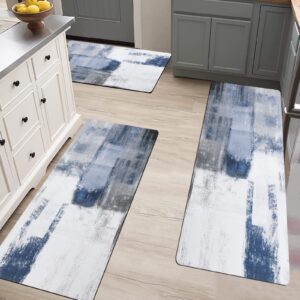 pauwer kitchen rug sets 3 piece with runner farmhouse kitchen rugs and mats non skid washable cushioned kitchen area rug floor mat waterproof runner rugs for hallway kitchen laundry room, blue