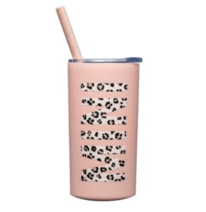 lucky love mini stainless steel cup for kids - 3d printed leopard insulated tumbler with lid and straw making this toddler straw cup spill proof (mini blush leopard)