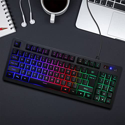 Vbestlife Mechanical Gaming Keyboard, Wired RGB Backlight 89 Keys Compact PC Keyboard Translucent Characters Keycaps Waterproof USB Gaming Keyboard for PC Gamer