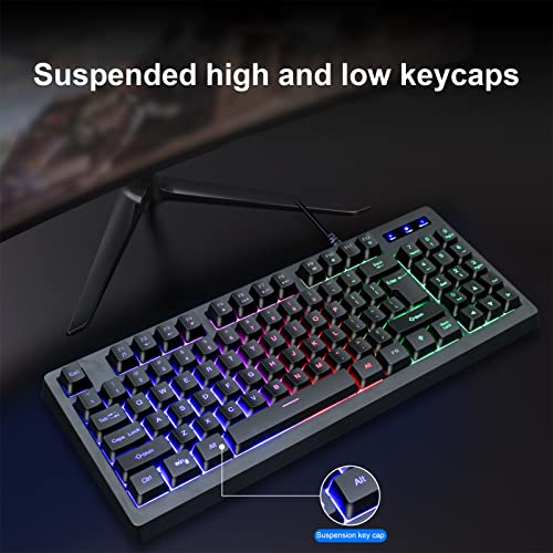 Vbestlife Mechanical Gaming Keyboard, Wired RGB Backlight 89 Keys Compact PC Keyboard Translucent Characters Keycaps Waterproof USB Gaming Keyboard for PC Gamer